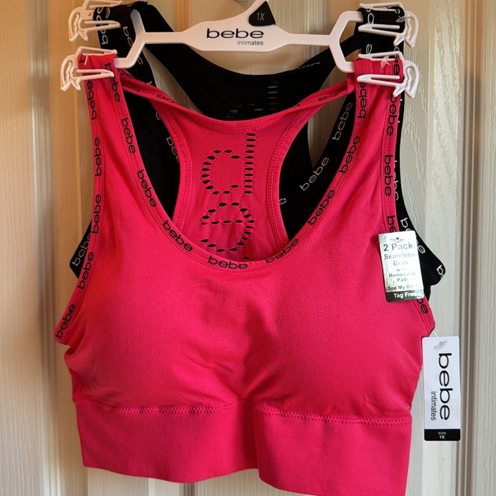 NWT SET OF TWO BEBE WIRELESS COMFORT BRAS-RED & BLACK